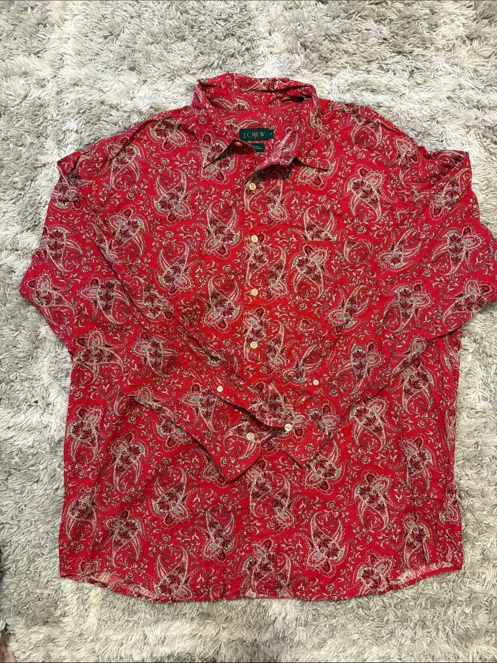 Vintage J. Crew Red Paisley Button-Down Shirt 100% Cotton